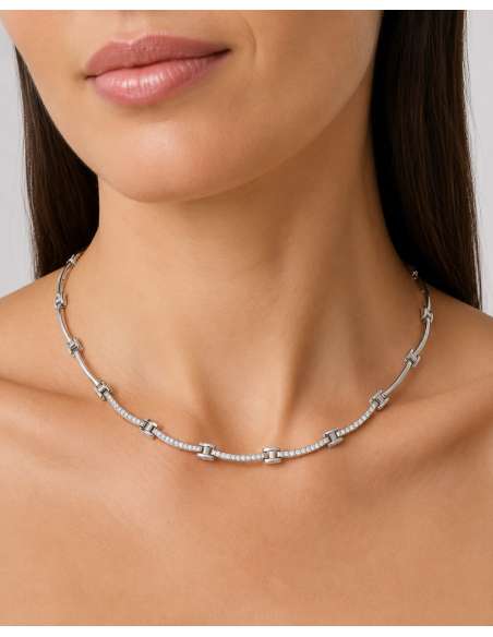 Gargantilla Oro Blanco 18K con Circonitas