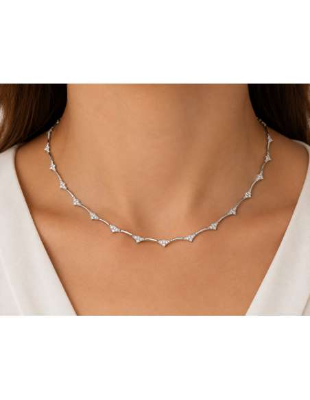 Collar para Mujer Articulada con Circonitas - Oro Blanco 18K