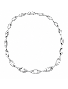 Collar para Mujer con Eslabones Ovalados y Circonitas - Oro Blanco 18K