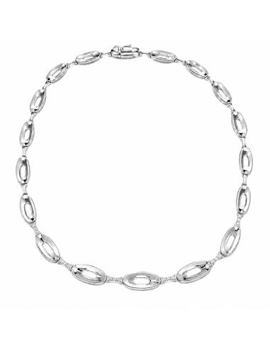 Collar para Mujer con Eslabones Ovalados y Circonitas - Oro Blanco 18K