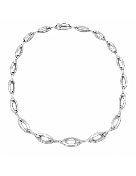 Collar para Mujer con Eslabones Ovalados y Circonitas - Oro Blanco 18K