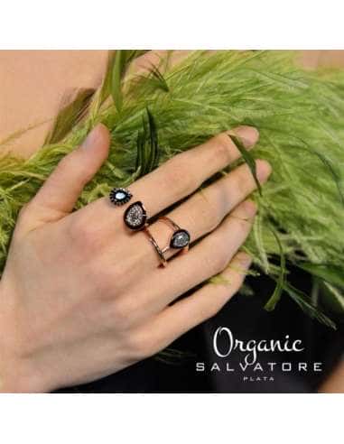 Anillo para Mujer Plata de ley Chapado Rosa Nano Negro y Verde Hielo - Salvatore 136S0271-14