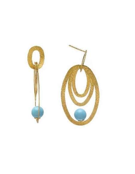 Pendientes para Mujer en Plata de Ley Chapada en Oro con Aros Ovales y Perla Turquesa -  Salvatore 203A0108