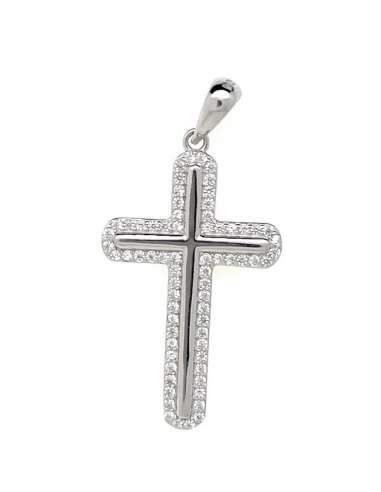 Colgante en forma de cruz fabricada en plata con circonitas brillantes