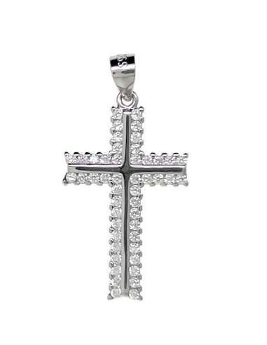 Colgante en forma de cruz fabricado en plata con circonitas Brillantes 16x27mm