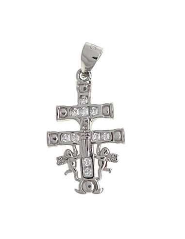 Cruz de Caravaca fabricado en plata con circonitas 13x22