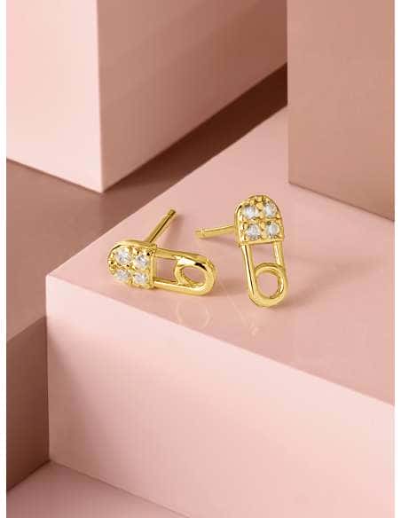 Pendientes para Mujer en forma de imperdible bañados en oro - Marea  D02001/AC