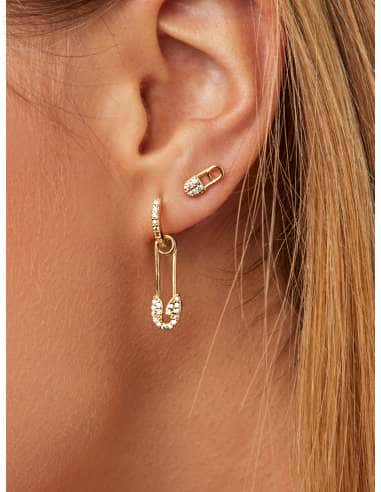 Pendientes para Mujer en forma de imperdible bañados en oro - Marea  D02001/AC