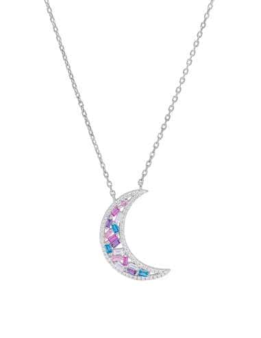Collar para Mujer con Circonitas Baguette Multicolor en Forma de Luna- Marea D02807/AK