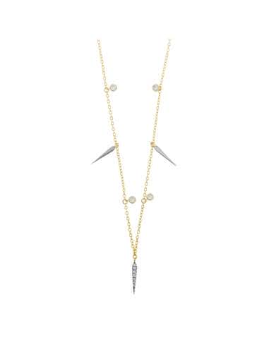 Collar para Mujer de Plata Baño Oro con Pinchos y Circonitas Blancas – Salvatore 213C0146
