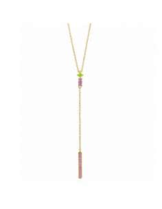 Collar para Mujer de Plata Bañado en Oro con Circonitas Rosas y Verdes – Salvatore 136C0292