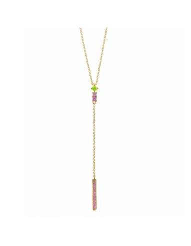 Collar para Mujer de Plata Bañado en Oro con Circonitas Rosas y Verdes – Salvatore 136C0292