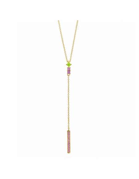 Collar para Mujer de Plata Bañado en Oro con Circonitas Rosas y Verdes – Salvatore 136C0292
