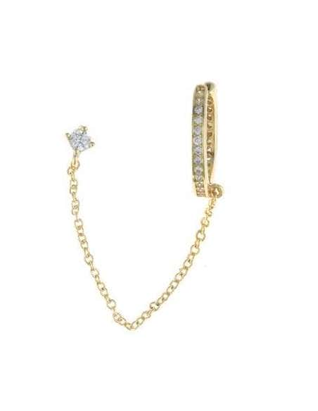 Pendiente Suelto Plata Dorada con Cadena y Circonitas -  Salvatore 213A0284