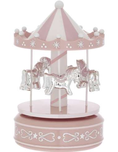 Carrusel Musical  Infantil Caballos Plateados y rosa 10X18 cm