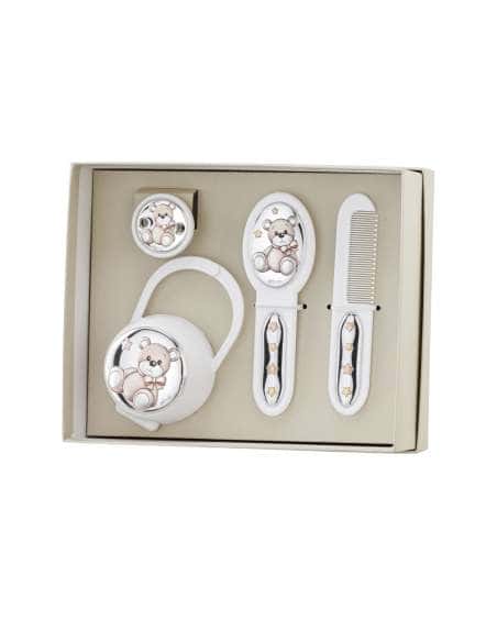 Set Infantil Portachupetes con Pinza, Cepillo y Peine Elefante Rosa - Eventi EV3466/05B