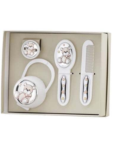 Set Infantil Portachupetes con Pinza, Cepillo y Peine Elefante Rosa - Eventi EV3466/05B