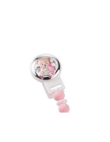 Pinza Infantil Chupete con Bolas de Silicona para Morder Oso corazón Rosa - Valenti 75064RA