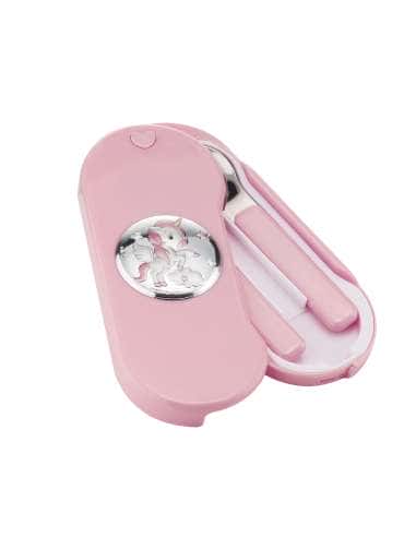 Cubierto infantil 2 Unicornio 2 piezas con estuche de traslado (Grabado Incluido) - Eventi EV3243/03R