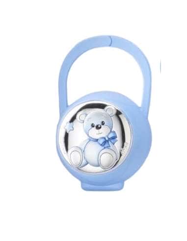 Set Infantil Portachupetes con Pinza y Sonajero Oso  Azul - Eventi EV3466/01C