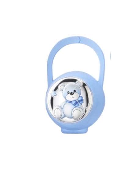 Set Infantil Portachupetes con Pinza y Sonajero Oso  Azul - Eventi EV3466/01C