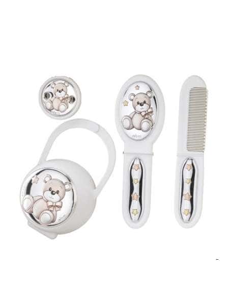 Set Infantil Portachupetes con Pinza, Cepillo y Peine Elefante Rosa - Eventi EV3466/05B