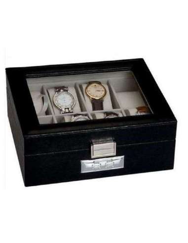 Joyero Caja cuadrada 8 relojes tapa de cristal